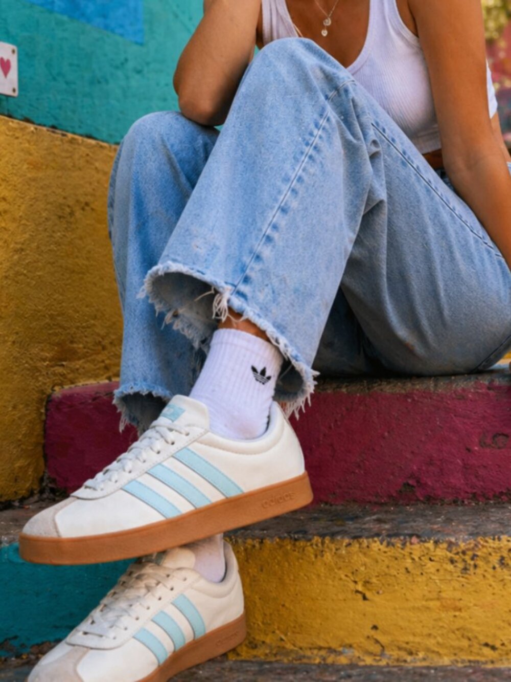 Adidas VL Court Base Women's Sneakers JI1767 Shoes White Turquoise Size 7.5 NEW